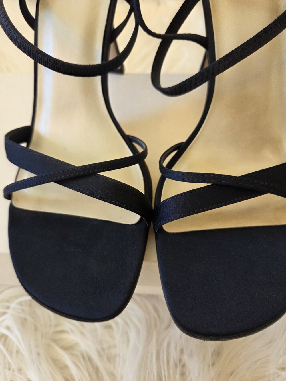 Classic Satin Dark Blue Strappy Women's Sandals